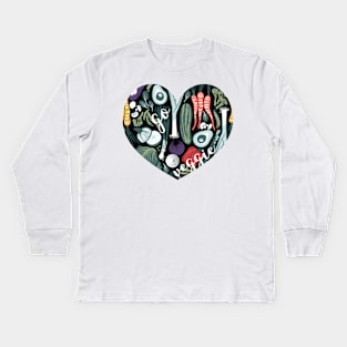 Go veggie // heart print // black background pine and mint vegetables Kids Long Sleeve T-Shirt